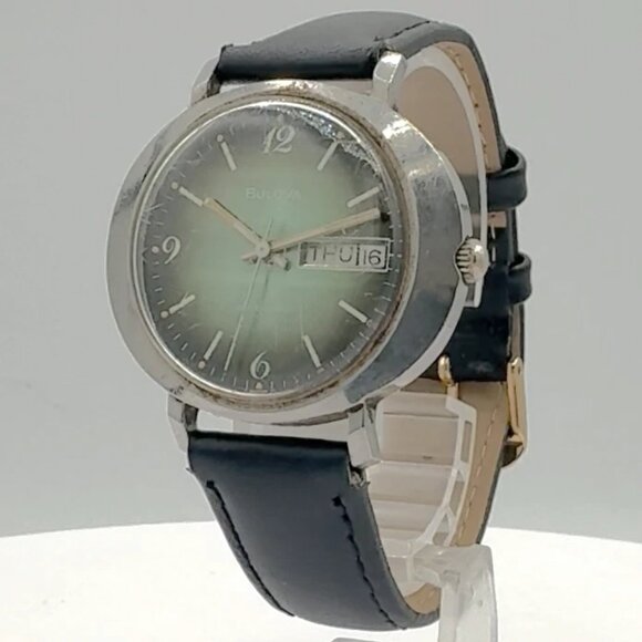 Vintage 38mm 1973 Bulova President E Green Men\'s Automatic Wristwatch 11 AOACB
